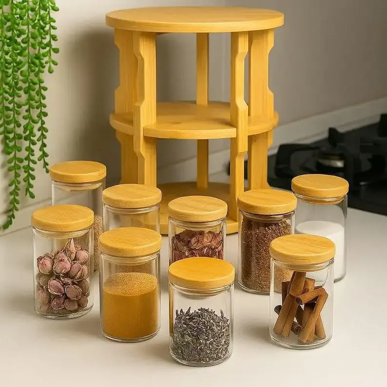 360° Rotating Spice Rack Set – 6 Glass Jar Organizer Price in Bangladesh | ShopTalk BD
