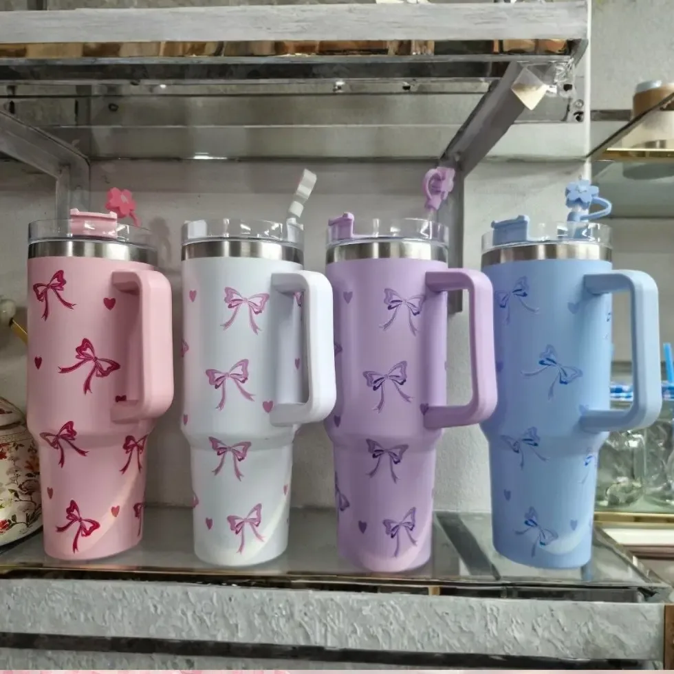 Cute Bow Print Insulated Tumbler with Handle & Straw - 1200ml (Bow Print Tumbler with Handle) Price in Bangladesh | ShopTalk BD